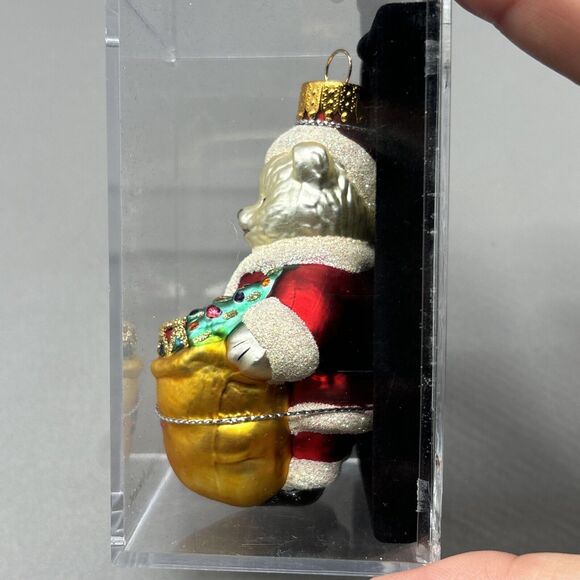 Santas Workbench Christmas Ornament Hand Crafted Glass Santa Bear w/Bag of Gifts - Picture 4 of 8